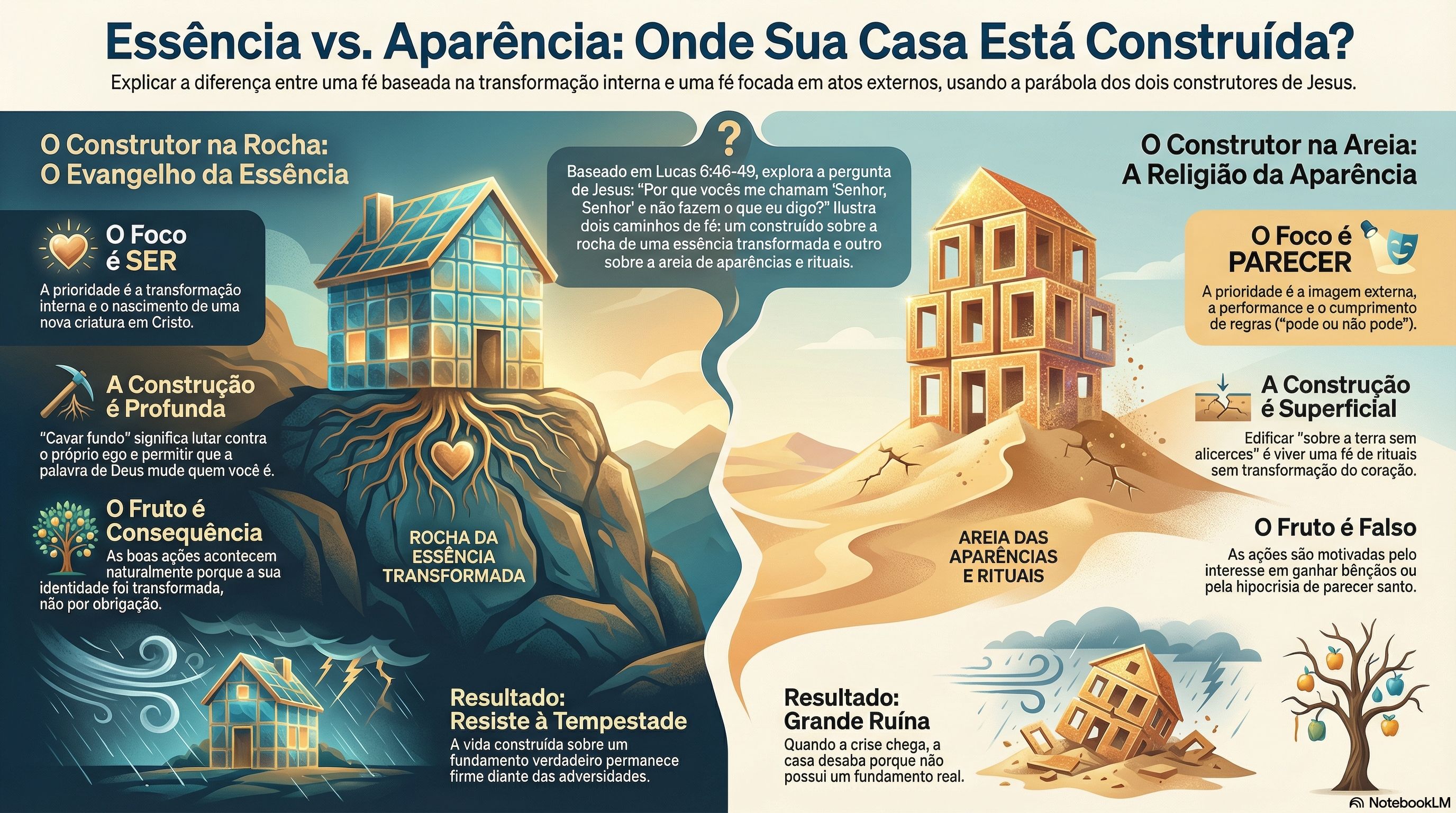 18. Construindo sobre a Rocha: A Diferença entre Essência Real e Aparência Religiosa (Lucas 6:46-49; Pv. 16:32)